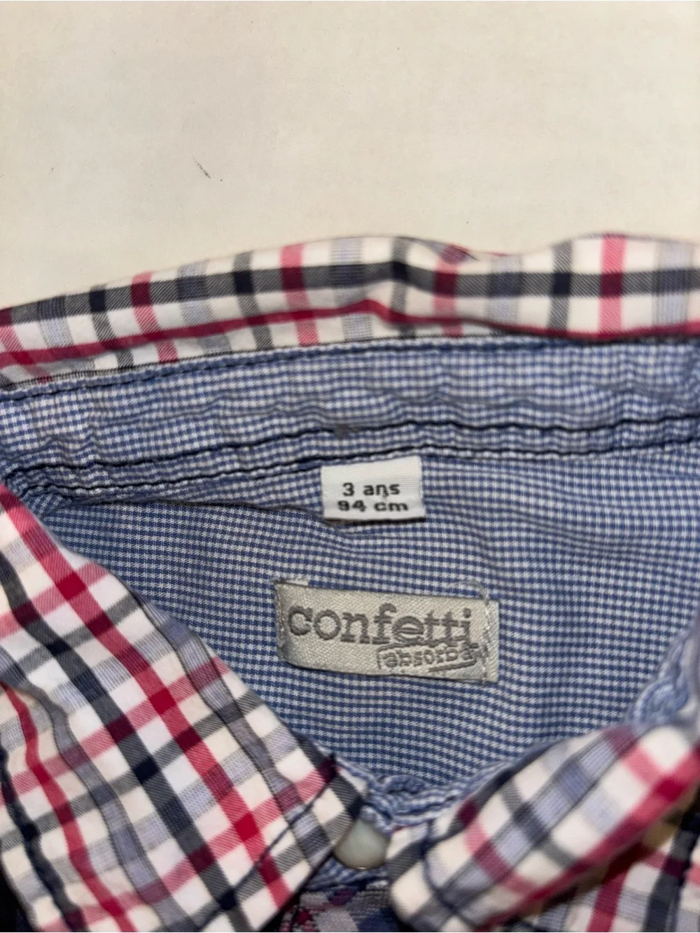 Children's Navy Plaid Button-Down Shirt with Red Accent